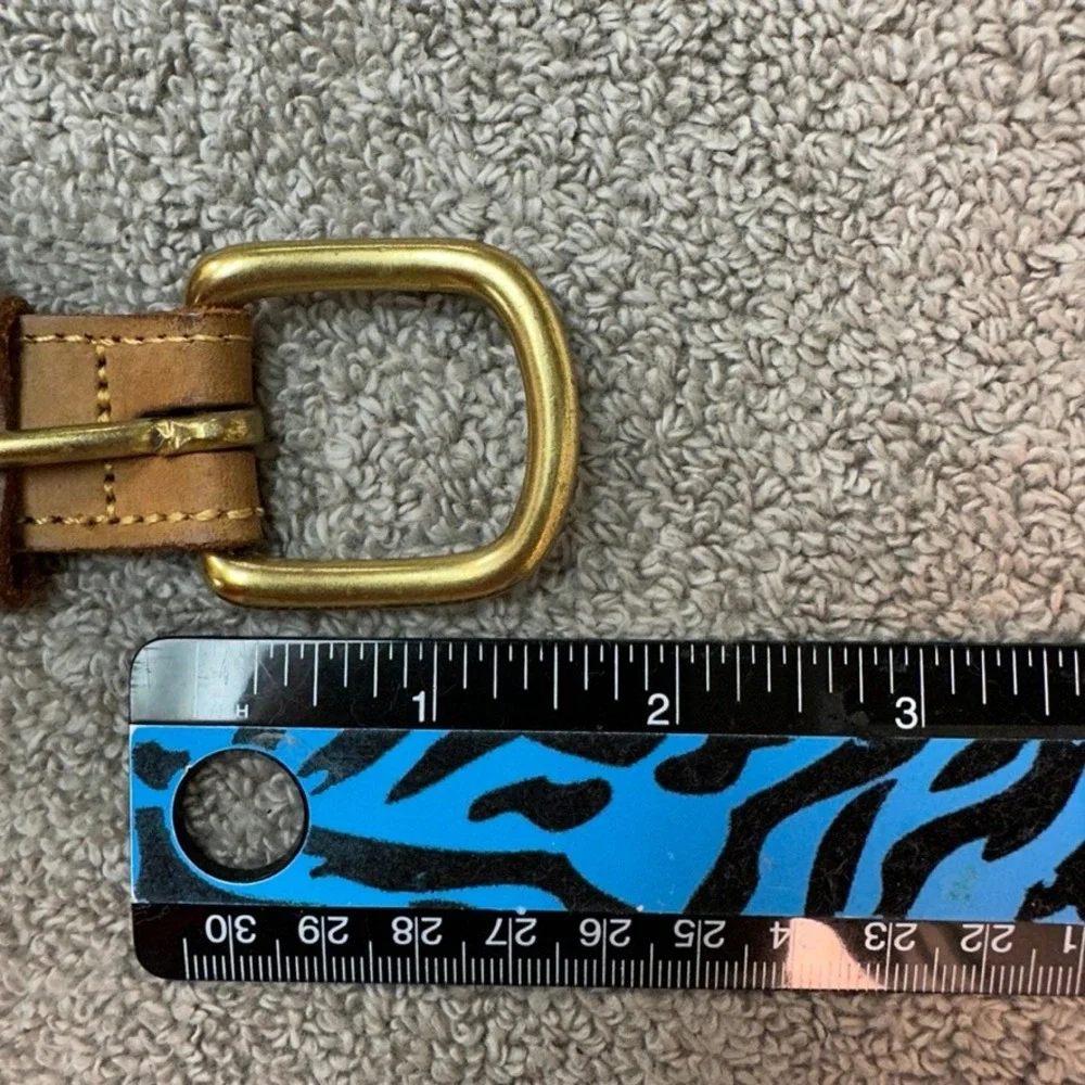 Embroidered Quality Brown Leather Canvas Belt Brass Buckle Size 44